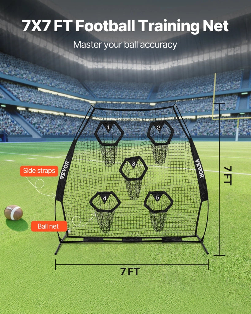 Rete da Allenamento Portatile DKS-7701B per Calcio e Baseball con 5 Bersagli e Borsa, Struttura in Acciaio Robusta, 2265 x 1060 x 2100 mm, Nero
