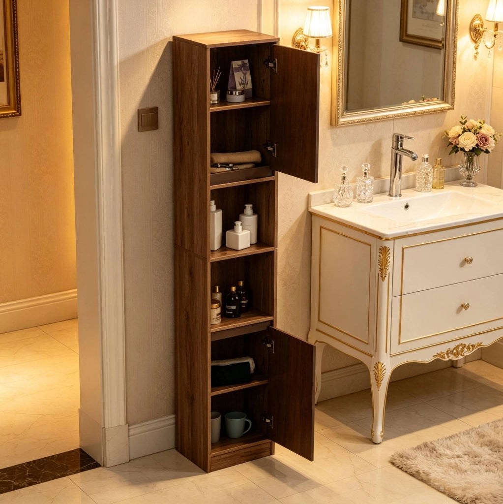 Mobile bagno alto slim in MDF e truciolato grigio e rovere 30x24x170 cm