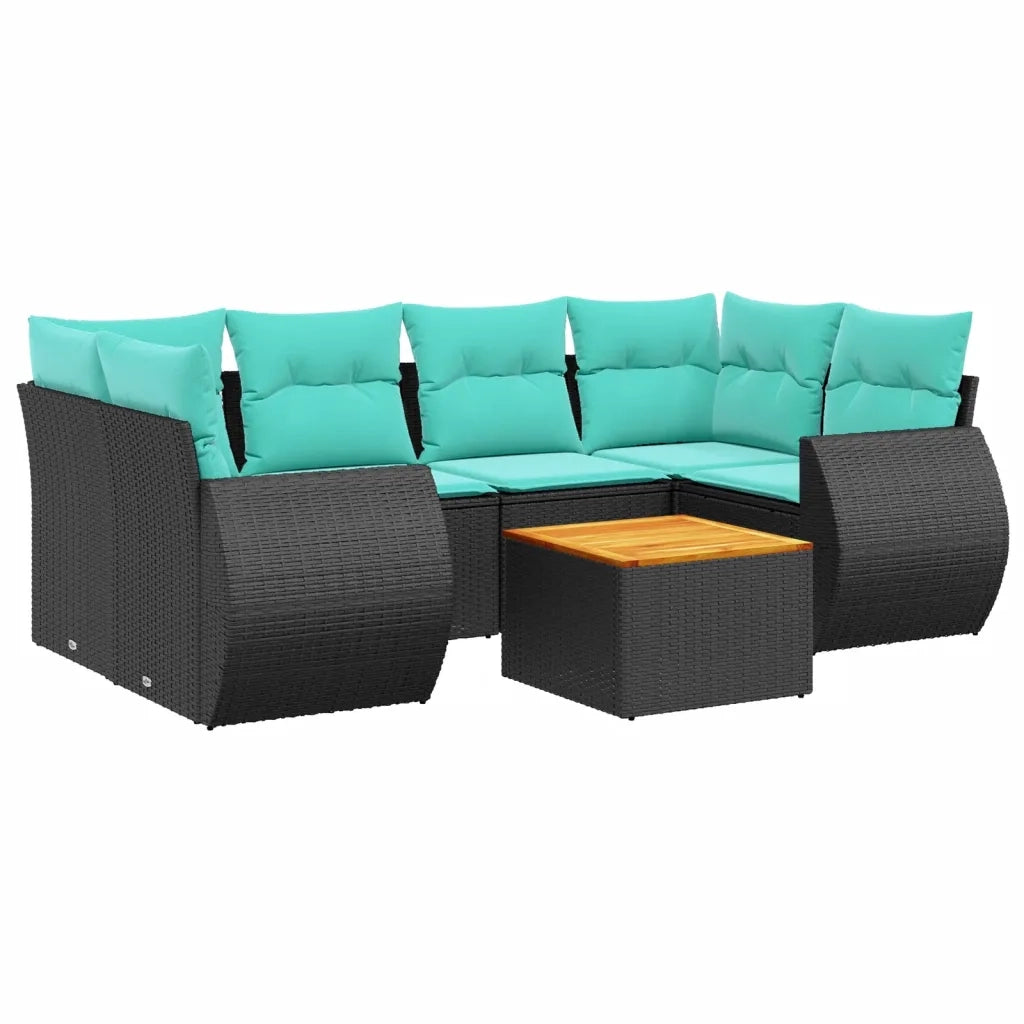 Set Divani da Giardino 7 pz con Cuscini Nero in Polyrattan 3224902