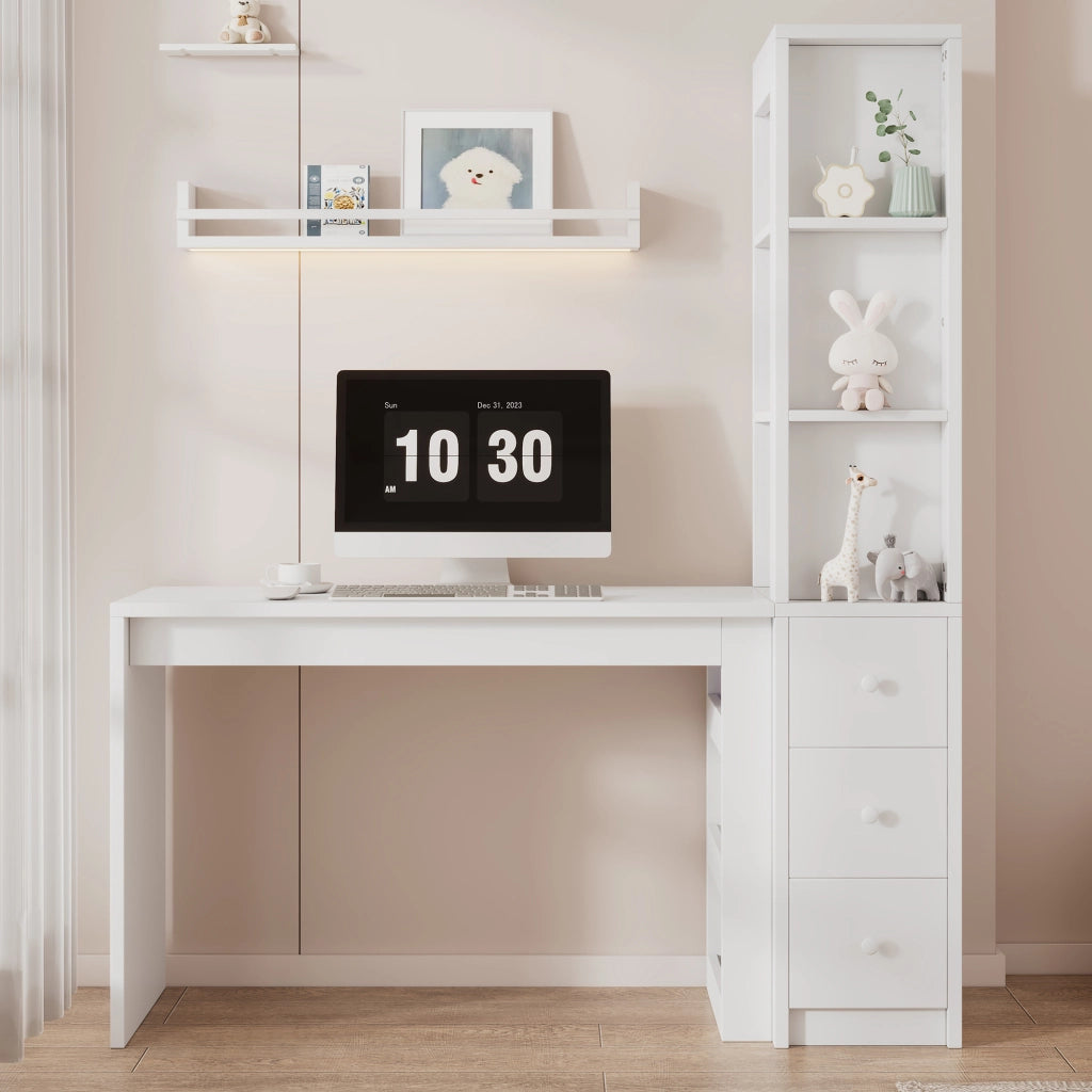 Scrivania con libreria bianca in MDF 150x50x180 cm con cassetti