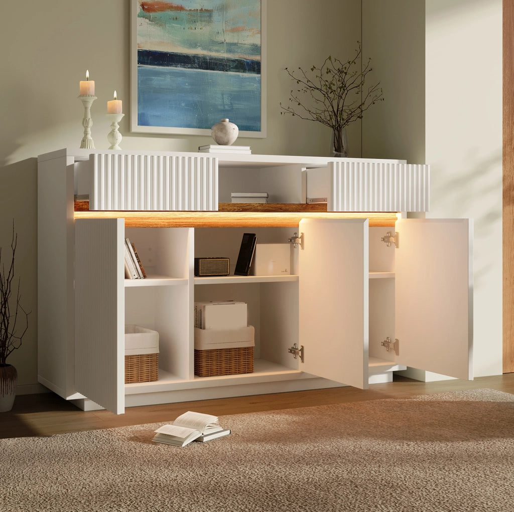 Madia 140x40x85 cm bianca con LED e 2 cassetti HAVRYA