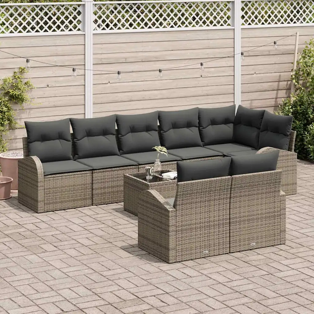 Set Divano da Giardino con cuscino 9 pcs Grigio polyrattan