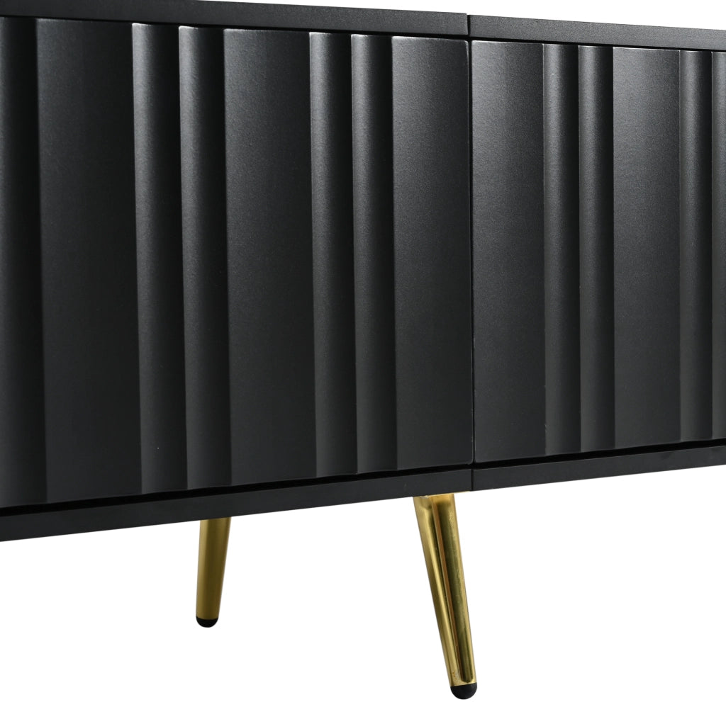 Mobile TV 190x38x48 cm con 4 ante, 8 ripiani e gambe dorate in MDF e truciolare nero
