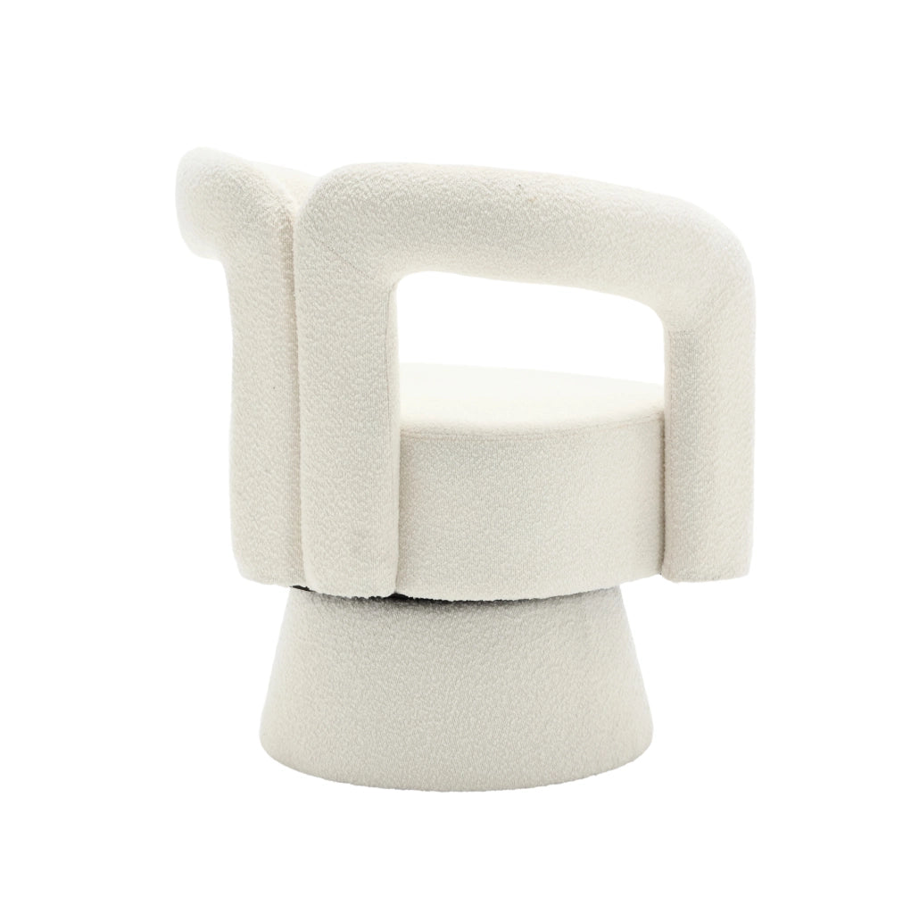 Sedia girevole a 360° con imbottitura in tessuto boucle beige, struttura in legno e metallo, 67x55x74 cm