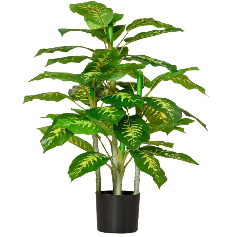 Pianta artificiale dieffenbachia 95 cm verde in plastica, vaso in cemento