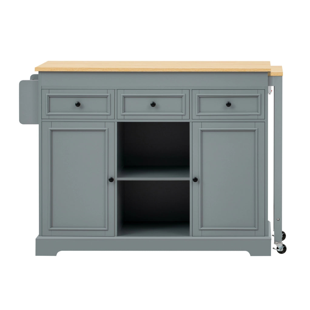 Isola cucina con ruote 188x45x92 cm in MDF grigio con piano estensibile