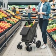 Carrello spesa pieghevole 58x44x100 cm in poliestere grigio scuro, 46 L, salvaspazio –