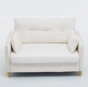 Divano 2 posti in tessuto chenille beige 127x75,5x83 cm con braccioli, tasche laterali e cuscini