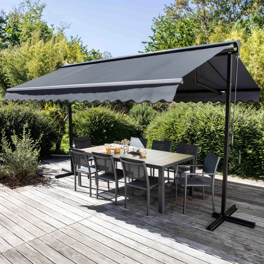 Oviala - Tenda da sole doppio pendio con cassaforte 3x4 m in alluminio grigio