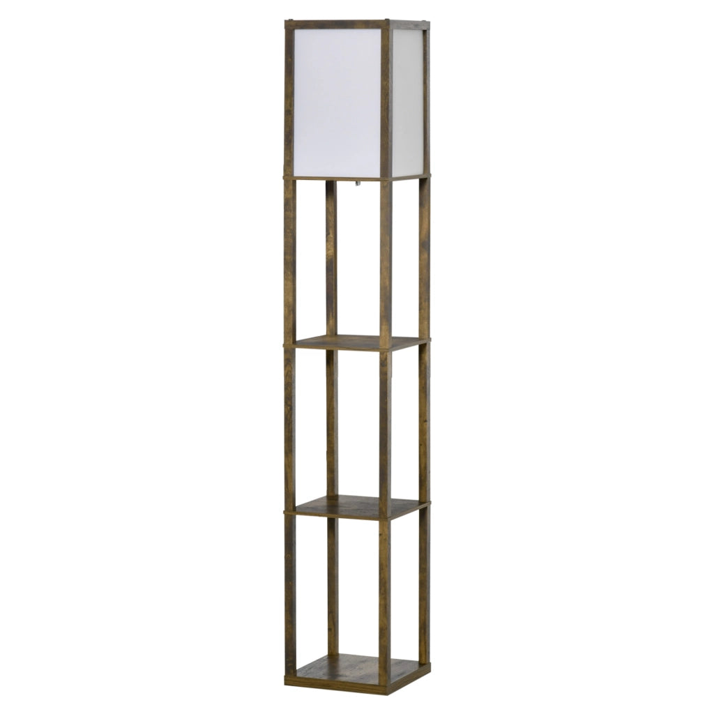 Lampada da terra con 3 mensole integrate, colore legno, attacco E27 potenza 40W, 26x26x160cm, design moderno per casa