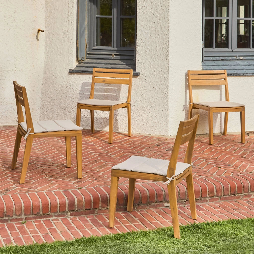 Set 4 sedie in legno di acacia, impilabili con cuscino, beige