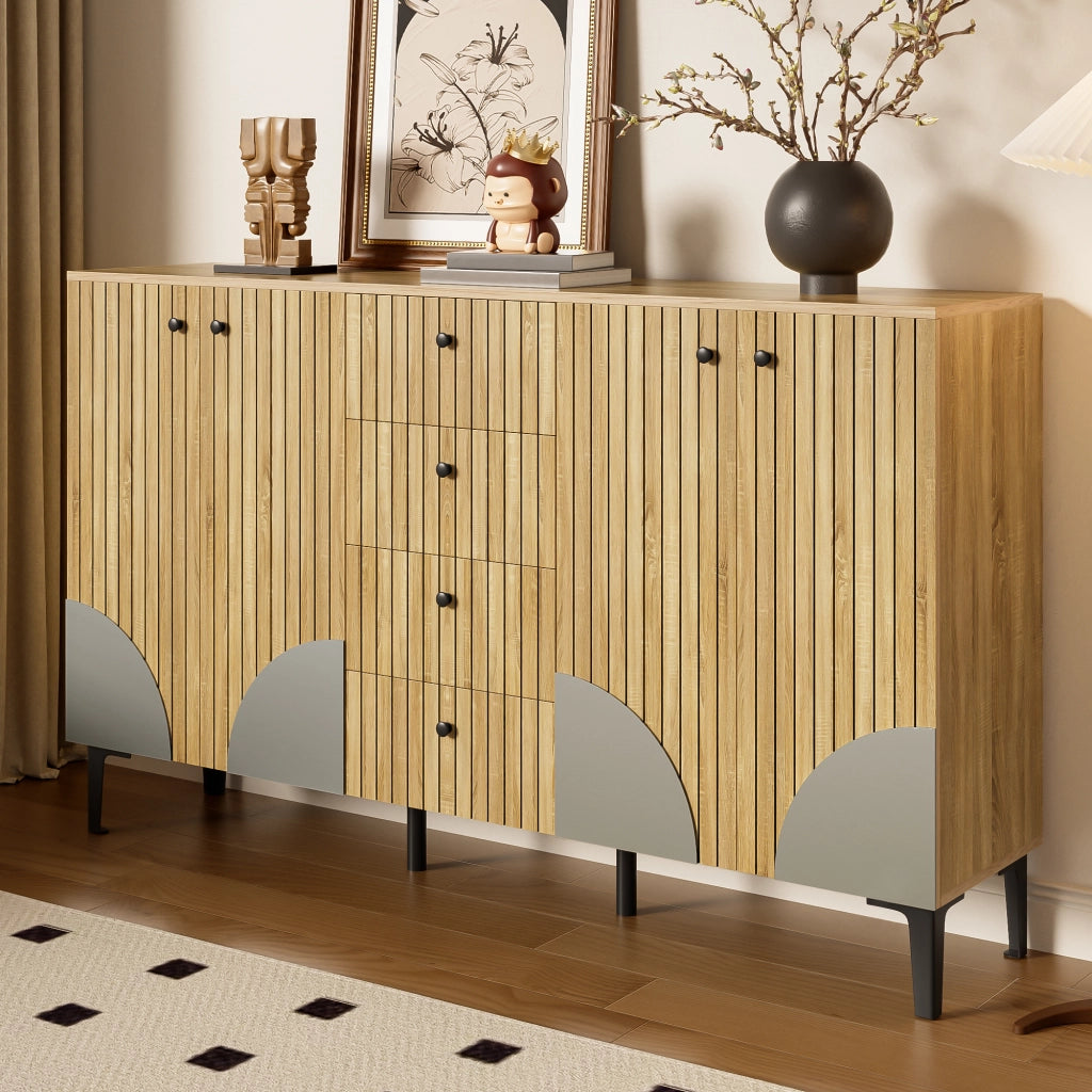 Madia con 4 Ante e 4 Cassetti per Soggiorno Sala da Pranzo o Ingresso in Pannello di Particelle 160 × 36 × 94 cm Rovere