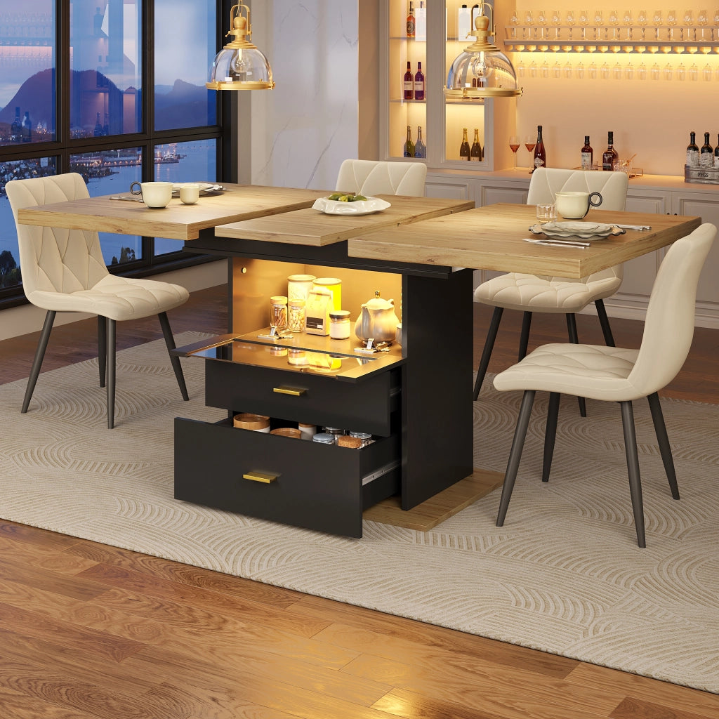 Tavolo da pranzo allungabile 110-140x80x75 cm, 6 posti, con illuminazione LED, per sala da pranzo, cucina o terrazza