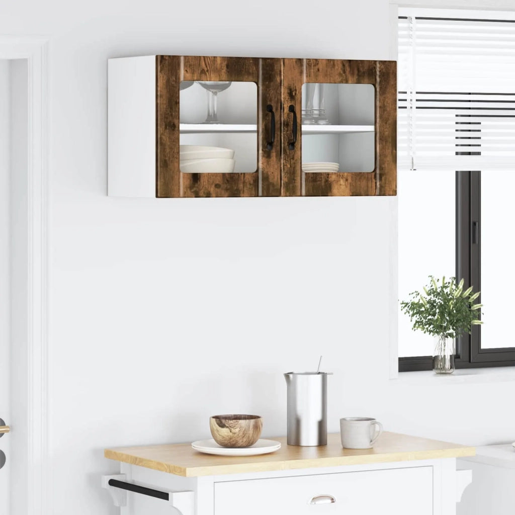 Pensile da cucina | Mobile in vetro da parete PORTO Rovere fum¨¦ 80 x 31 x 40 cm