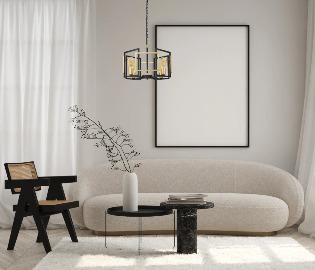 Lampadario Primero design nero-oro geometrico 4xE27 Italux