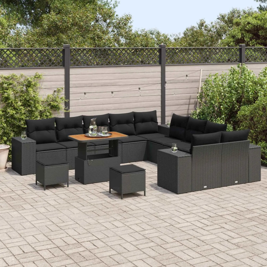 Set Divano da Giardino con cuscino 13 pcs Nero polyrattan 3362064