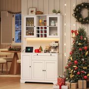 Armadio da cucina alto 180x105x40 cm con porta, ripiano spezie integrato, mensole regolabili, illuminazione LED a cambio colore e presa elettrica