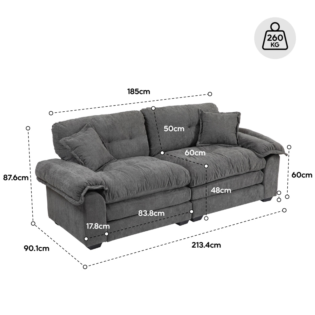 Divano a 2 posti in ciniglia con cuscini e seduta profonda, memory foam, Beige