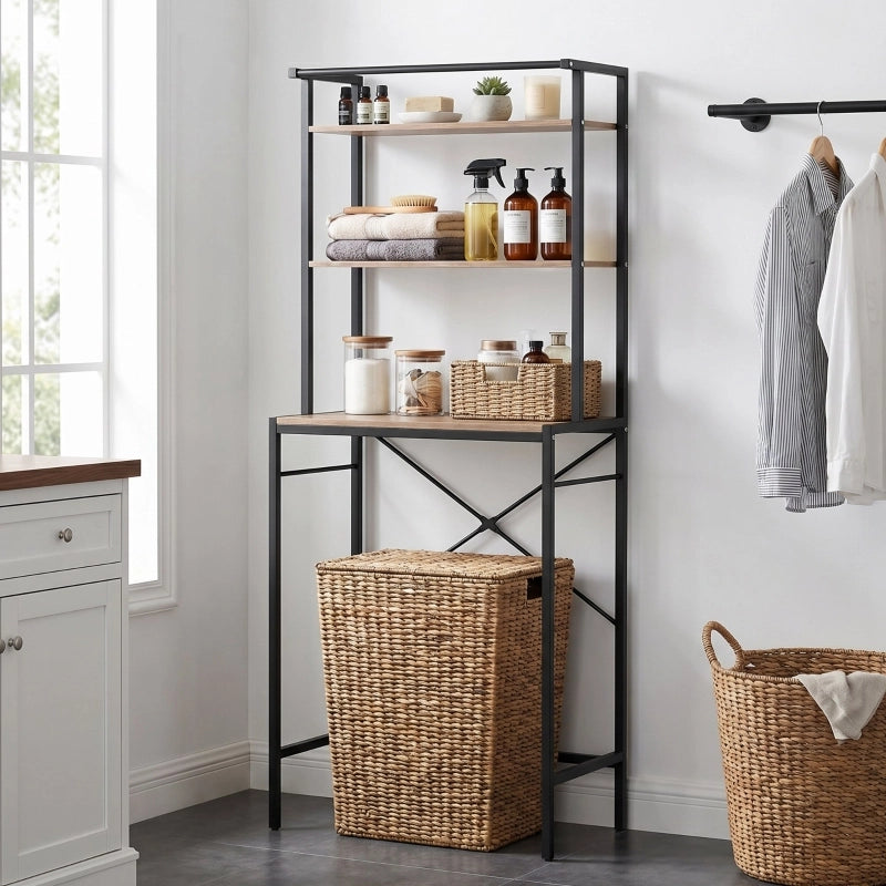 Scaffale sopra lavatrice a 3 ripiani con asta, 67 x 40 x 161,8 cm, marrone