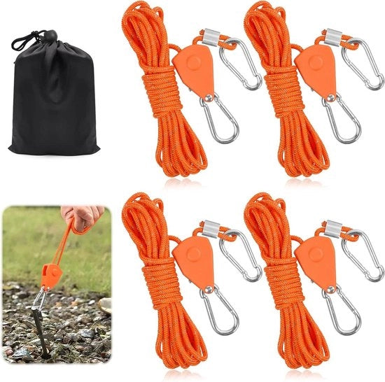 4 pezzi di corda a riflessione per campeggio - paracord nylon riflettente - cavo di sopravvivenza - regolatore in alluminio - campeggio escursioni fuori porta
