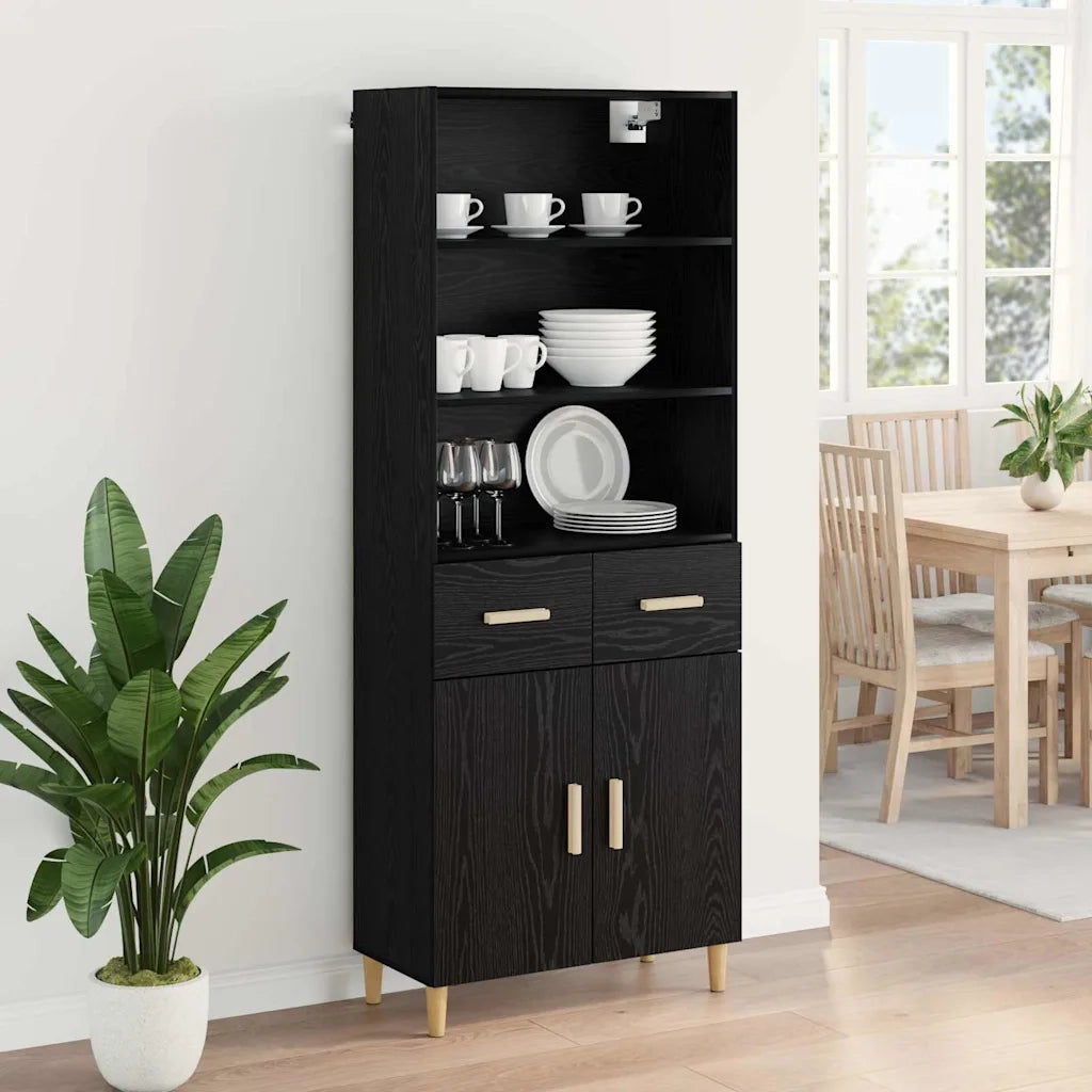 Credenza | Madia | Buffet da pranzo | Armadio da pranzo Rovere Nero 69,5 x 32,5 x 180 cm Legno multistrato
