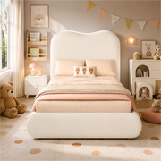 Letto per bambini 90x200 cm con vano contenitore idraulico; rete a doghe; velluto beige