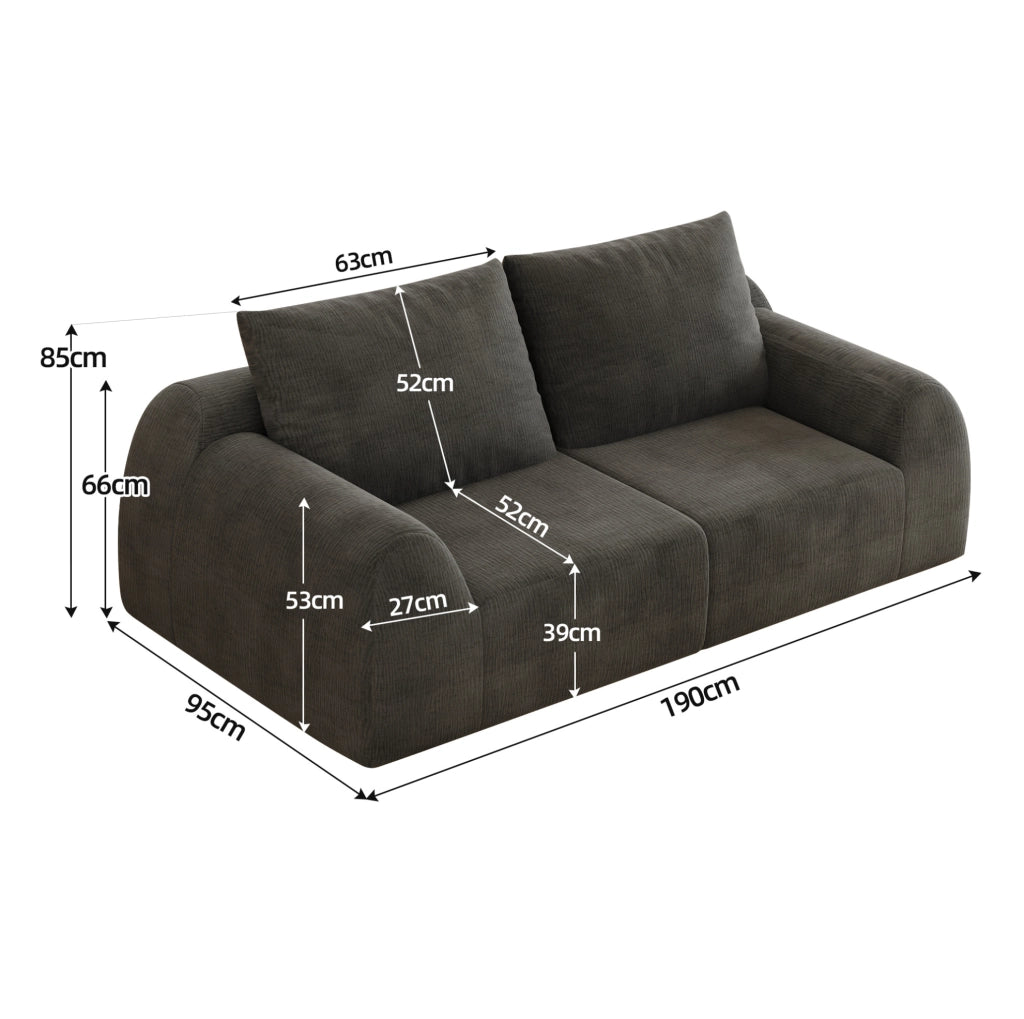 Divano Loveseat 190 cm in tessuto Chenille grigio scuro, senza montaggio richiesto