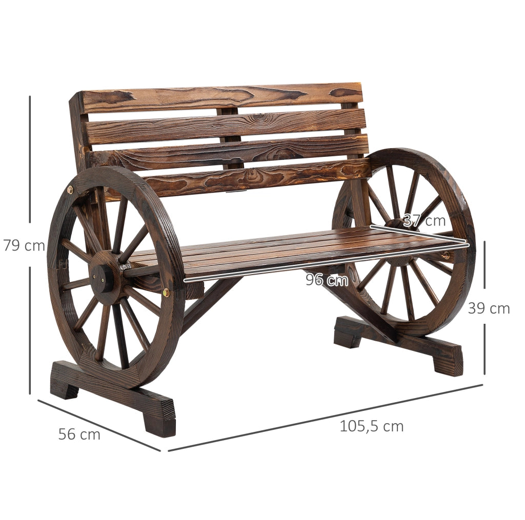 Panchina da Giardino 2 Posti in Legno di Abete Marrone con Braccioli a Ruota, Stile Rustico, 105,5x56x79 cm
