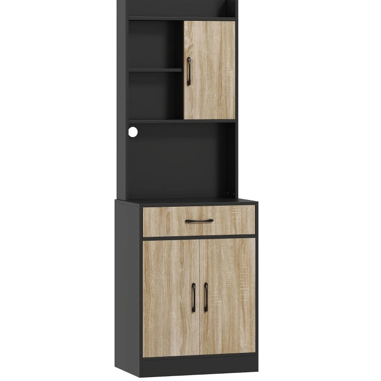 Mobiletto alto da cucina 60x40x180 cm effetto legno e nero con passacavi