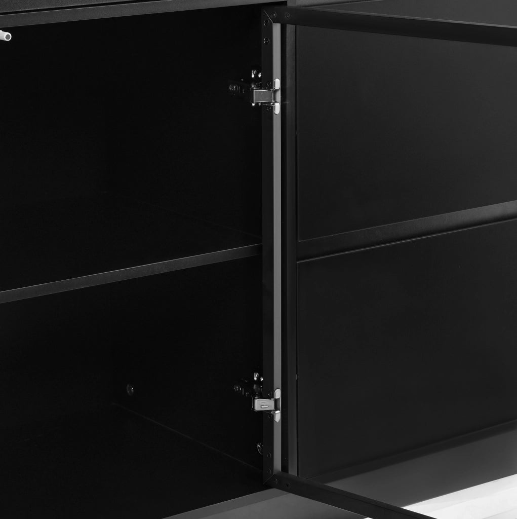 Mobile alto 120x40x180 cm bianco e nero con LED e ripiano effetto marmo HOMVRA