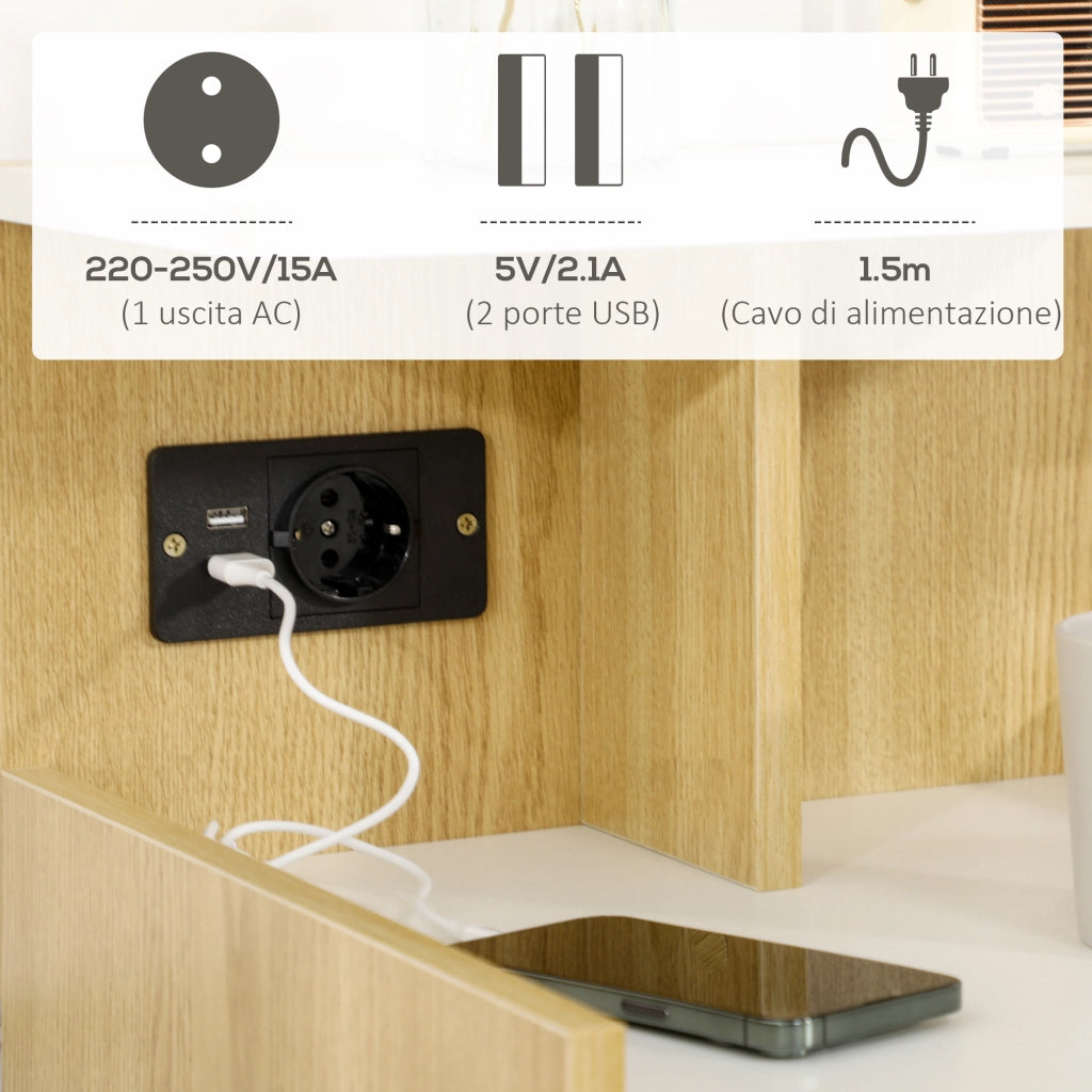 Comodino moderno con 2 prese USB e cassetto ¨C zephmum ¨C 40x40x60cm, colore legno