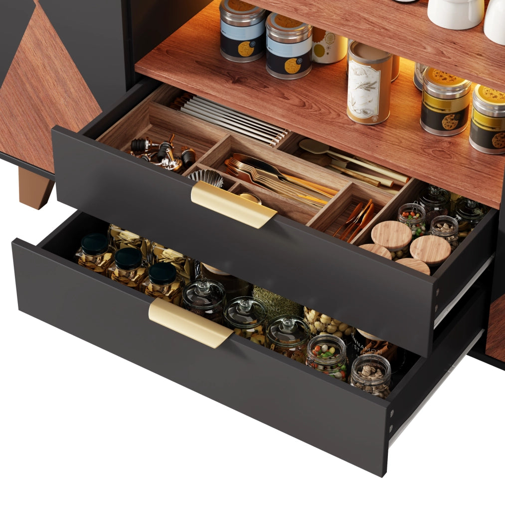 Sideboard in MDF con illuminazione LED RGB, 150x40x90 cm, con ripiani regolabili e cassetti, per soggiorno e sala da pranzo