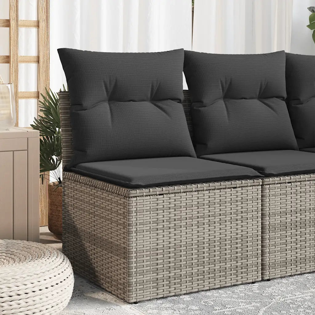 Divano Giardino Senza Braccioli con Cuscini Grigio Polyrattan 366112
