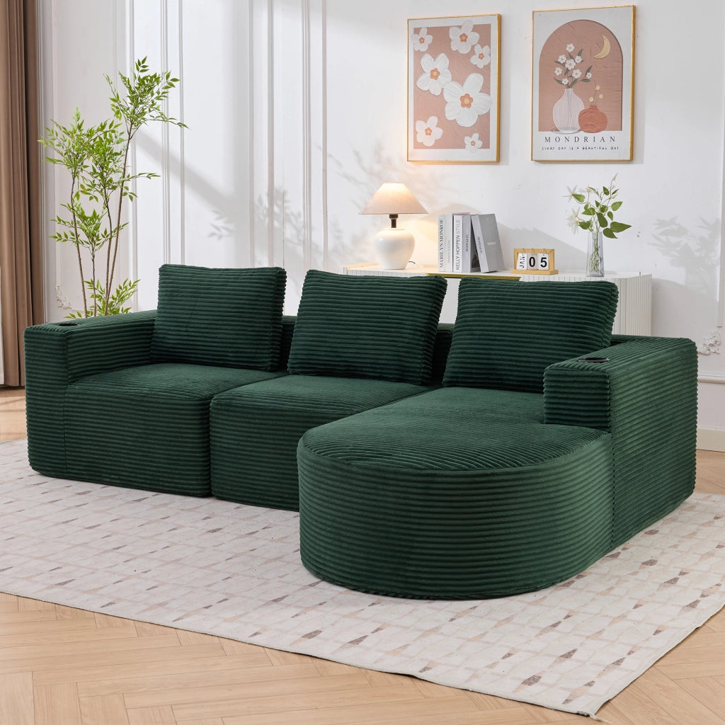 Divano 2 Posti con Cuscini e Portabicchieri ¨C MINIMAL ¨C Tessuto, 265 cm