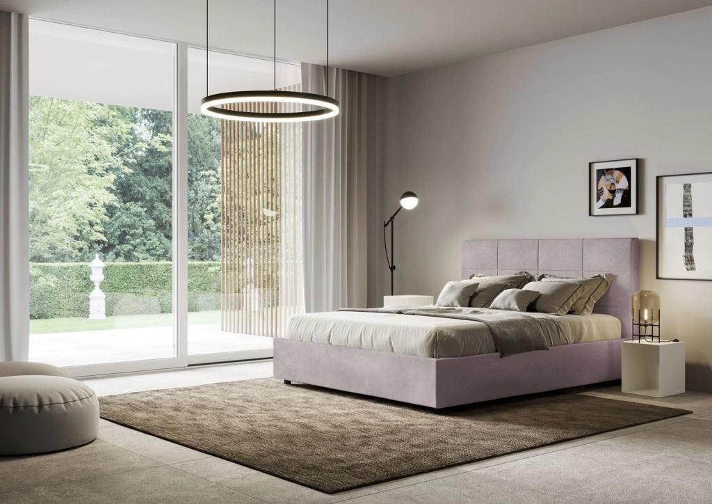 BS COM Letto una piazza e mezza senza rete imbottito 130x200 microfibra glicine
