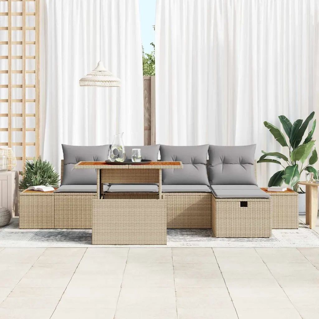 Set Divano da Giardino con cuscino 6 pcs Beige polyrattan