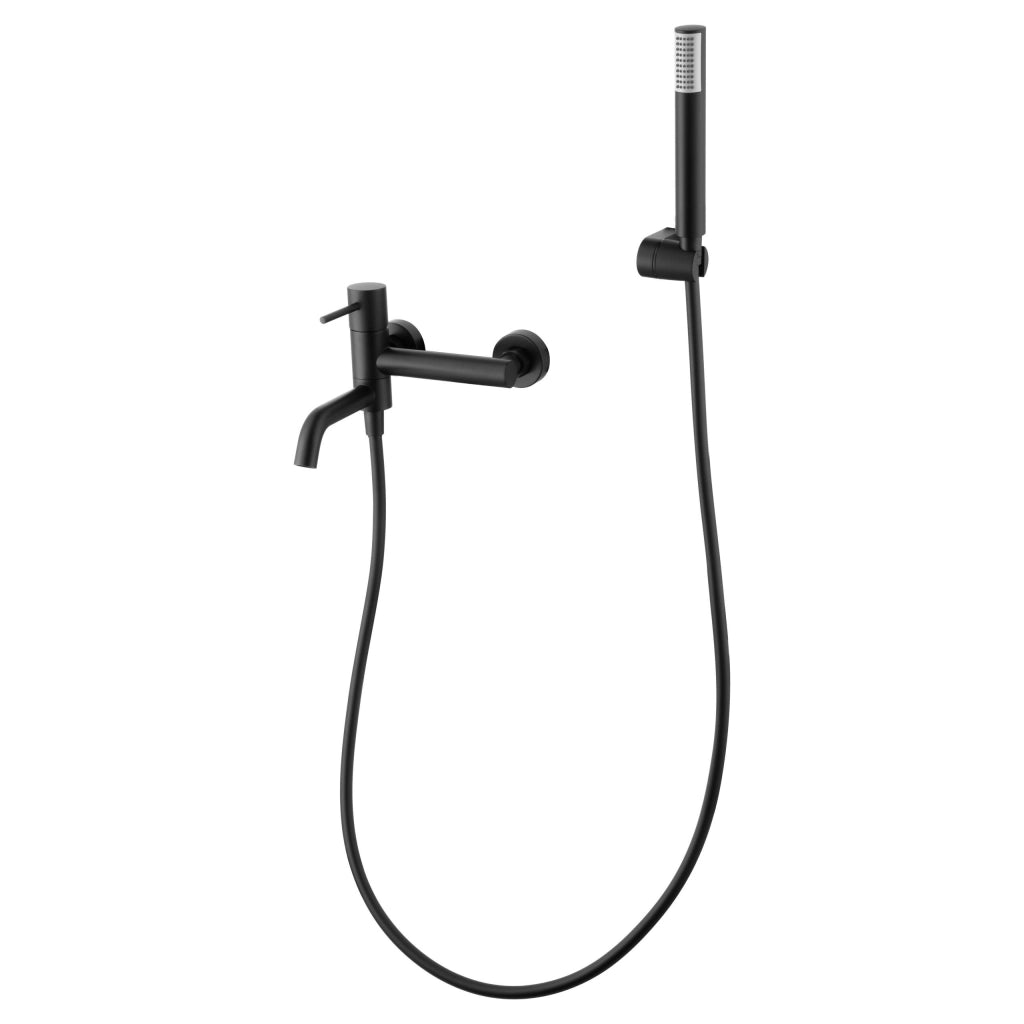 IMEX Miscelatore vasca-doccia nero opaco in ottone e zama con tubo flessibile PVC 180 cm supporto doccia ABS maniglia rotonda cartuccia ceramica Ø35 mm Serie Monza Imex-BDM039-4NG