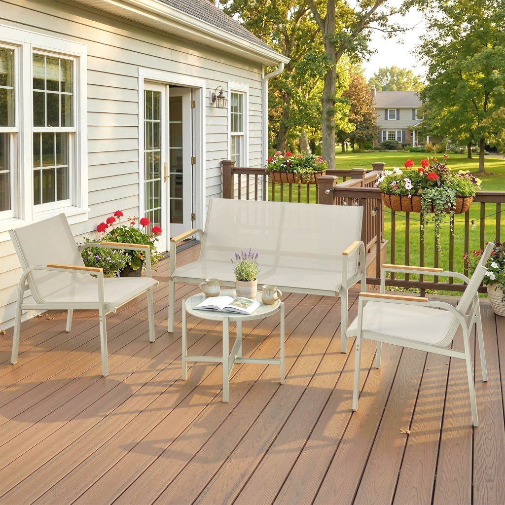 Set da giardino con divano e sedie ¨C zephmum ¨C verde, metallo, 4 pezzi