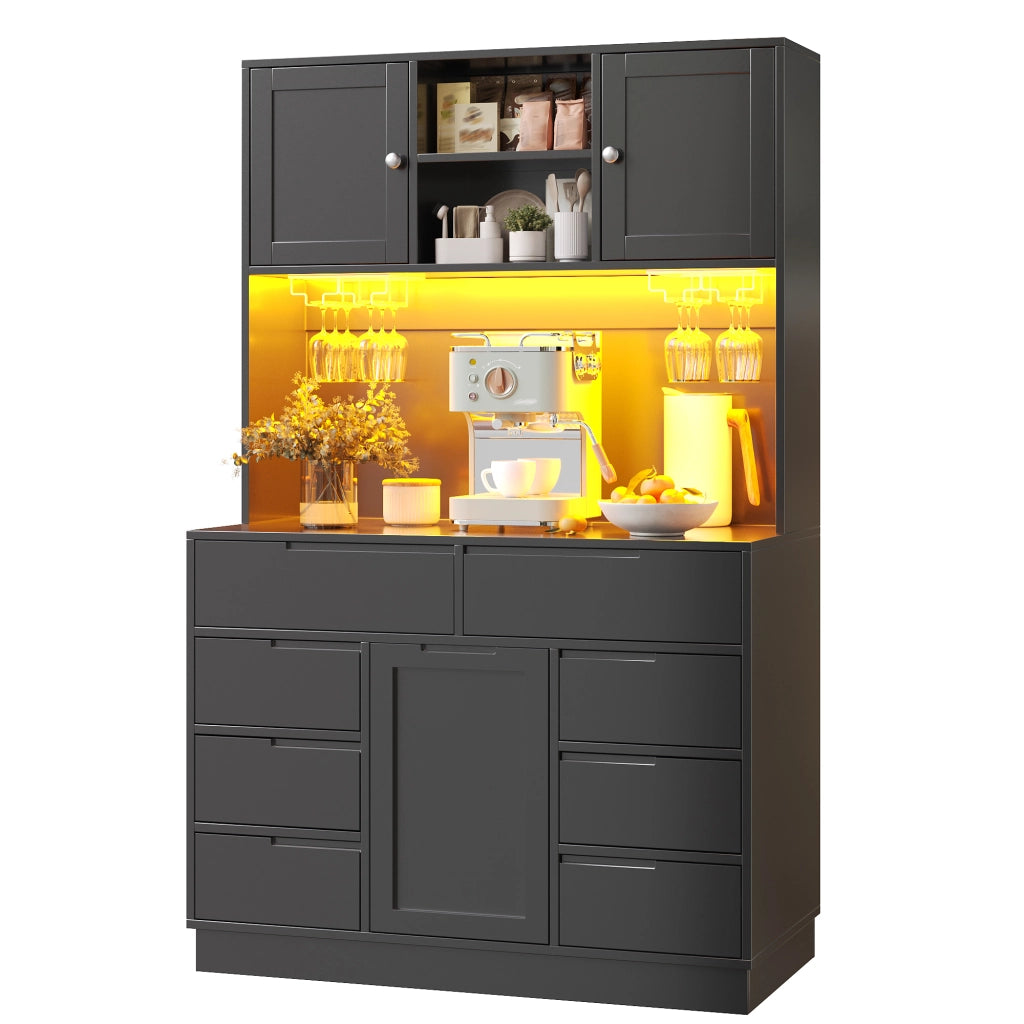 Mobile colonna da cucina con 8 cassetti; ripiani regolabili e LED controllabile tramite app nero in MDF 120 × 40 × 183.5 cm