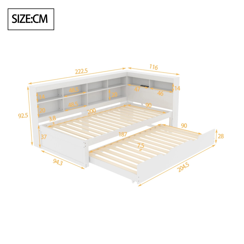 letto singolo legno bianco 116 x 222.5 cm
