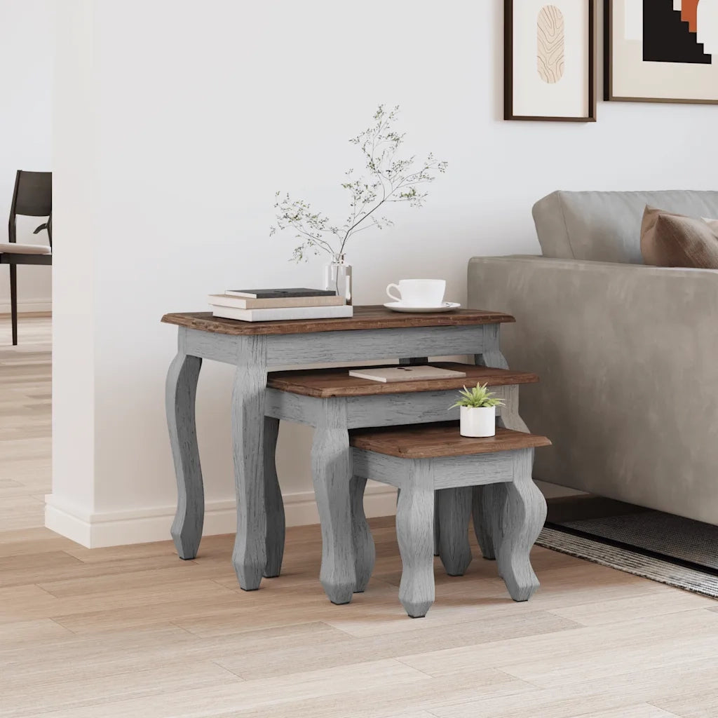 Set Tavolini a Incastro 3 pz | Tavolo laterale in Legno Massello di Mogano