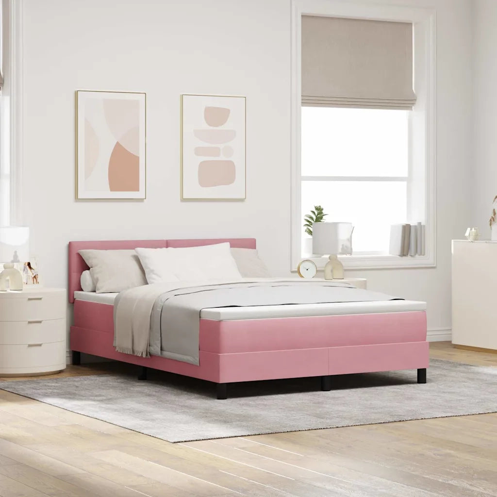 Letto a Sorgente LED con materasso Rosa 140 x 190 cm Velluto