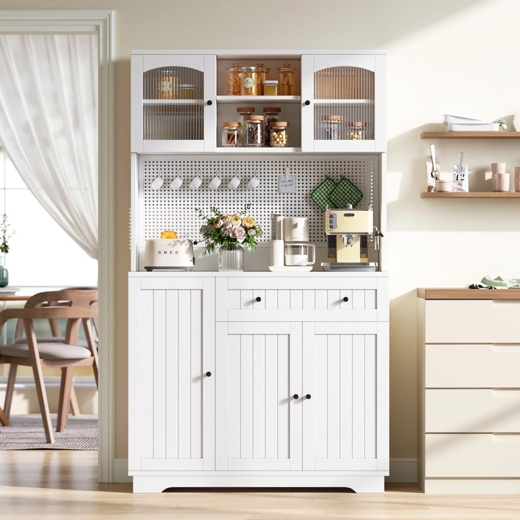 Cristalliera con ripiani regolabili e pannello forato in truciolato bianco per cucina 103.5 × 40 × 180 cm