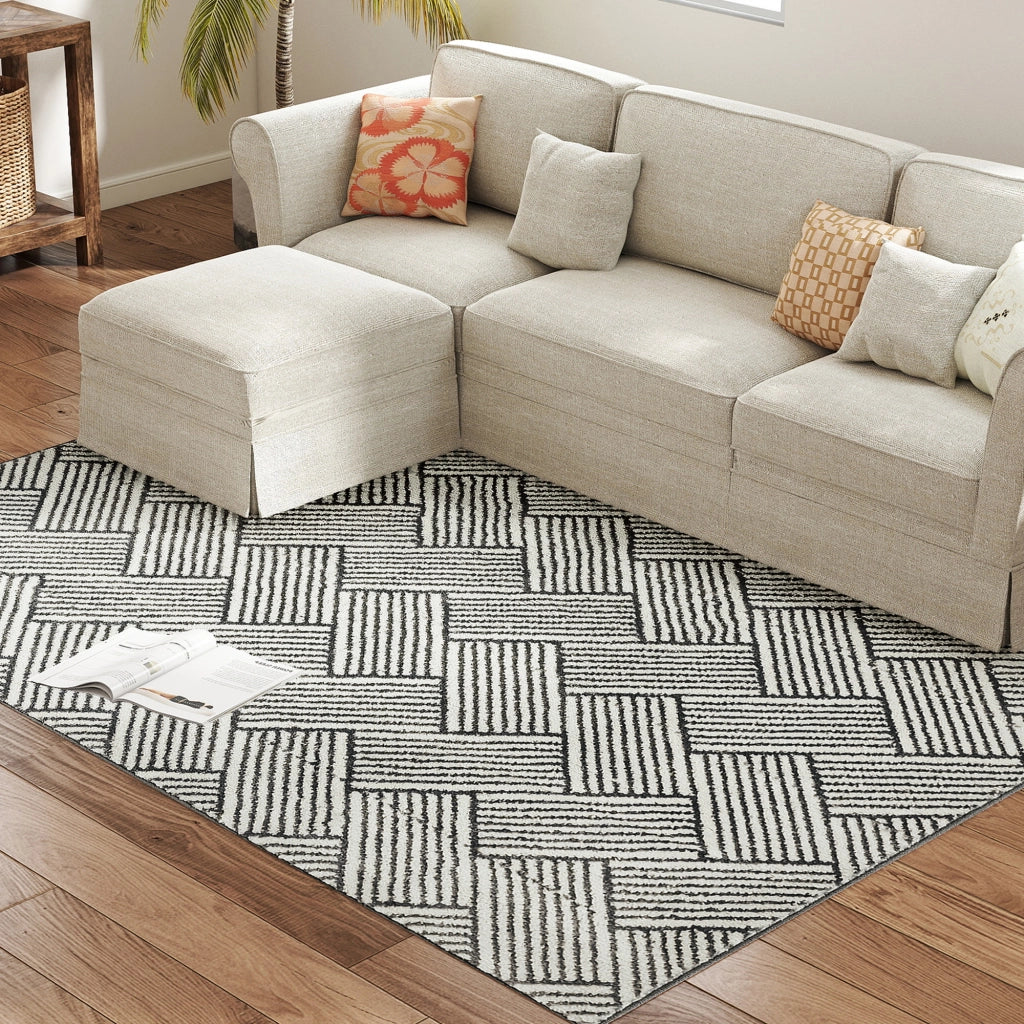 Tappeto per Salotto 200 x 140 cm a Pelo Corto Lavabile Grigio Moderno Geometrico per Camera da Letto e Soggiorno