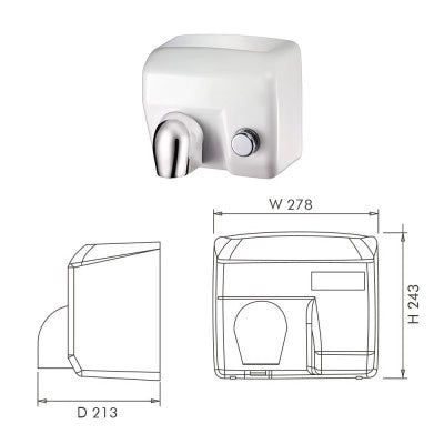 Asciugamani elettrico con pulsante 2400W in acciaio bianco