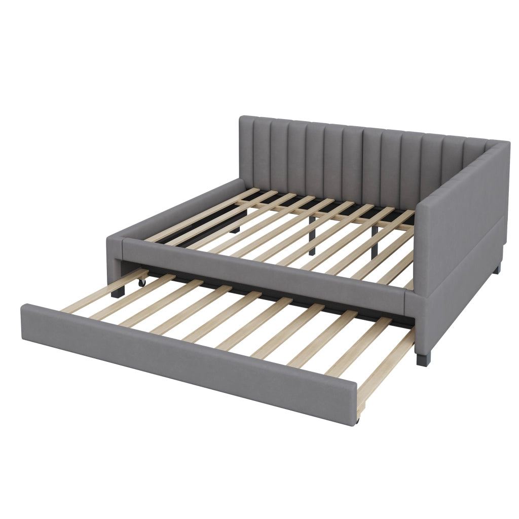 Divano letto 140 × 200 cm con letto estraibile 90 × 190 cm imbottito in velluto grigio con rete a doghe