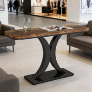 Consolle industriale con piano curvo effetto legno e base in metallo nero marrone rustico 100 × 29.5 cm