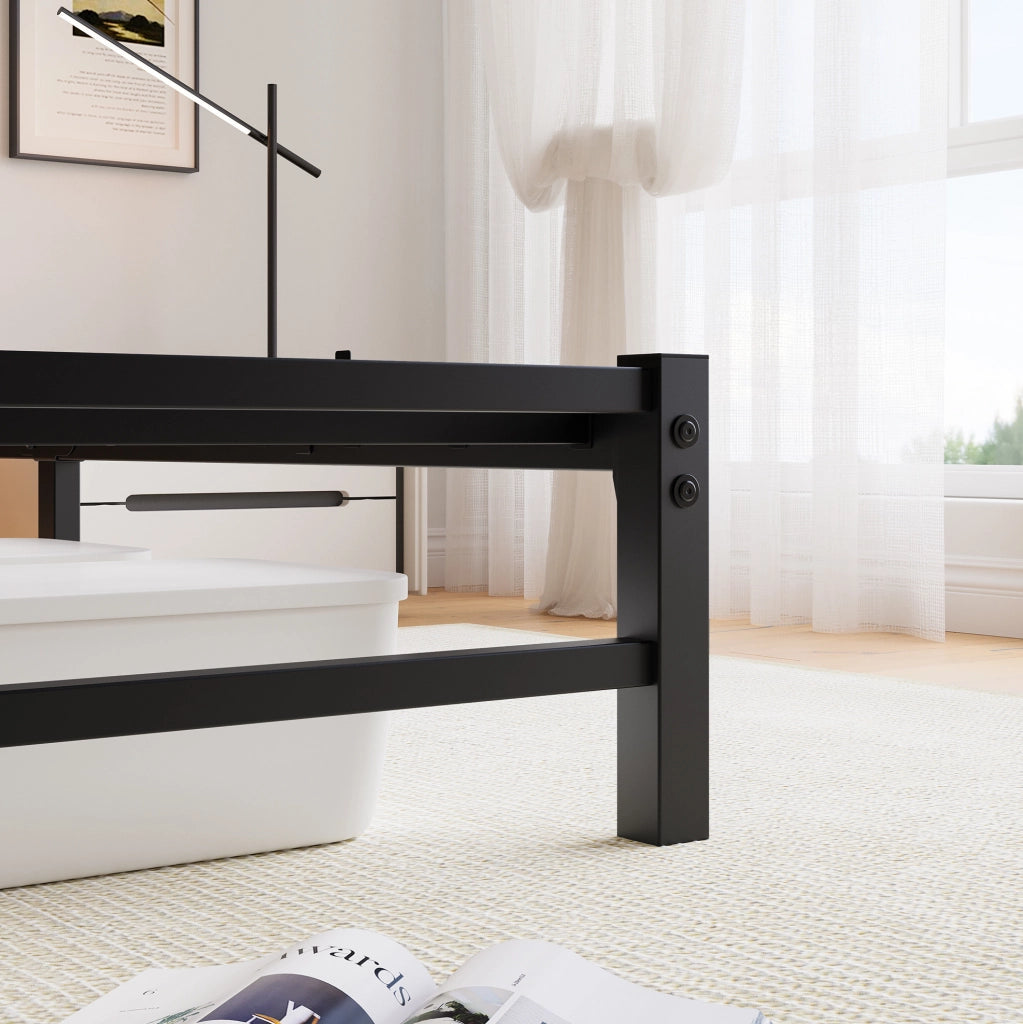 Letto 140x200 cm con LED RGB, 2 porte USB e struttura in metallo e legno nero