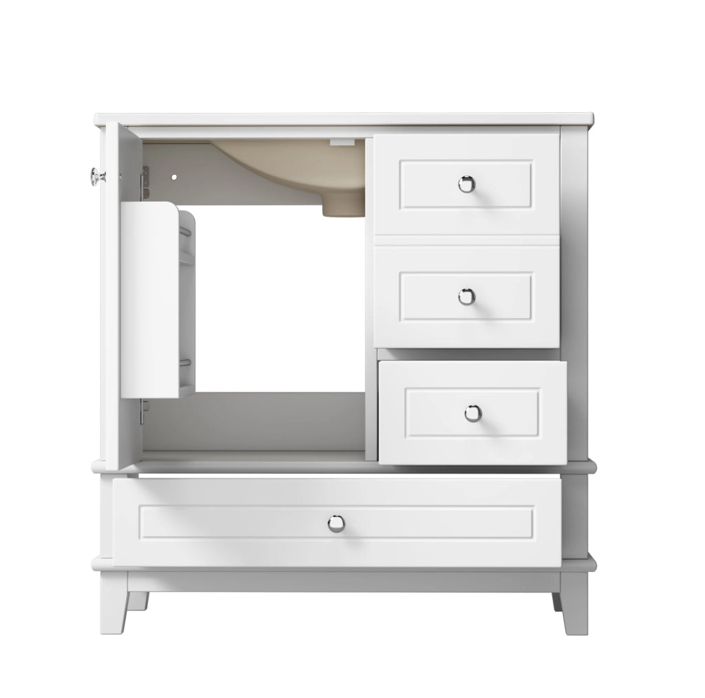 Mobile bagno freestanding 81 cm con lavabo in ceramica; 3 cassetti e anta soft-close; bianco