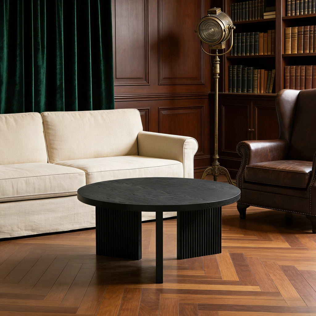 Tavolino da salotto rotondo nero in MDF HOMVRA